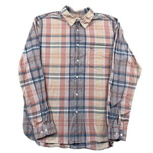 Lacoste Button Down Shirt Mens Large / 44 Plaid Pastel Regular Fit 100% Cotton